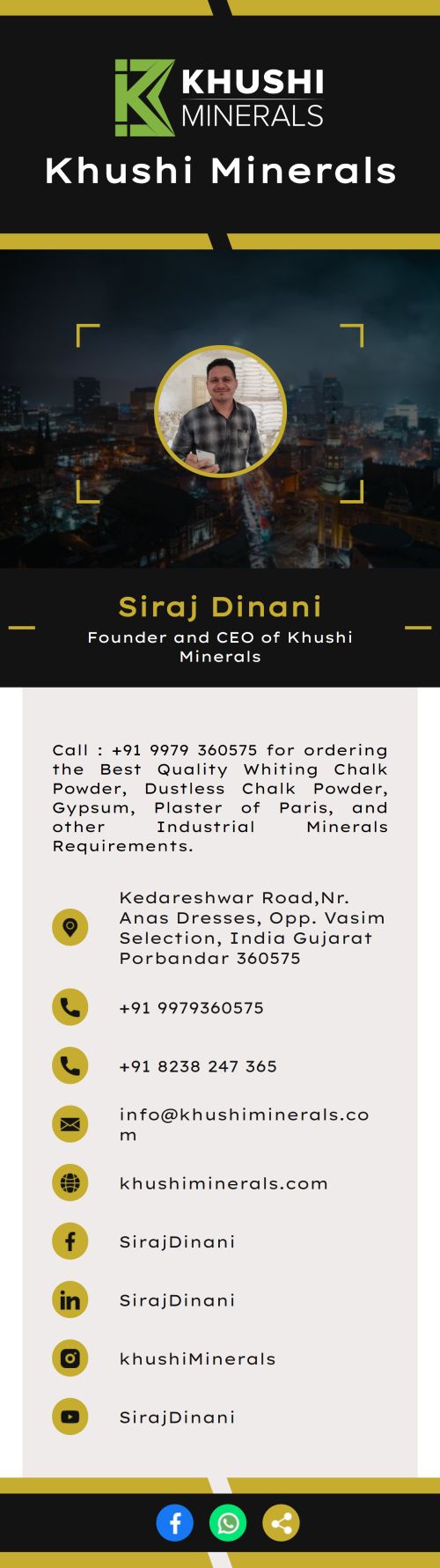 ccl0004 - Siraj Dinani - Khushi Minerals - Digital Visiting Card by CardNet